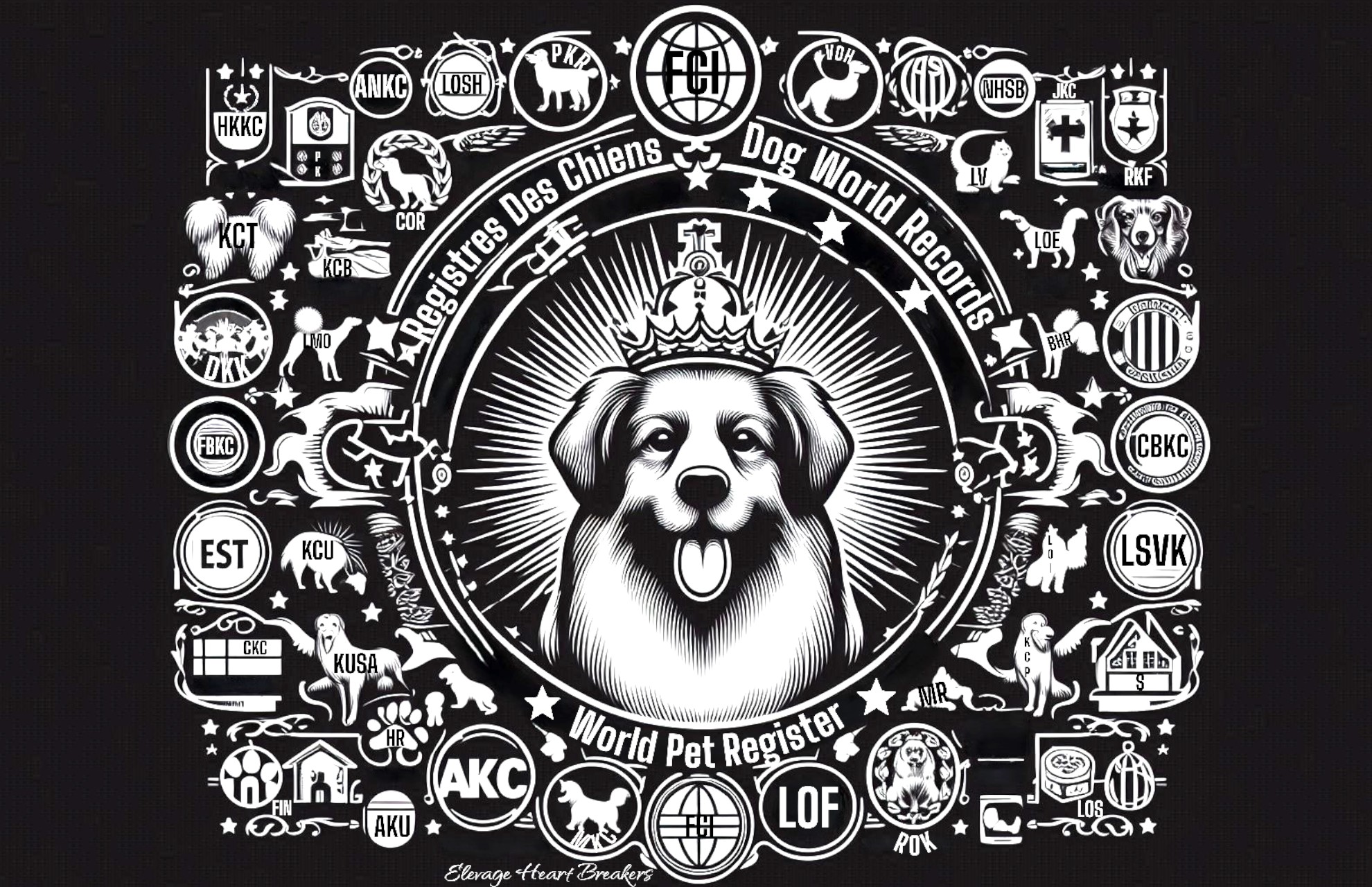 Registres canins mondiaux LOF FCI AKC FBKC — pedigree chien de race reconnaissance officielle internationale — Élevage Heart Breakers
