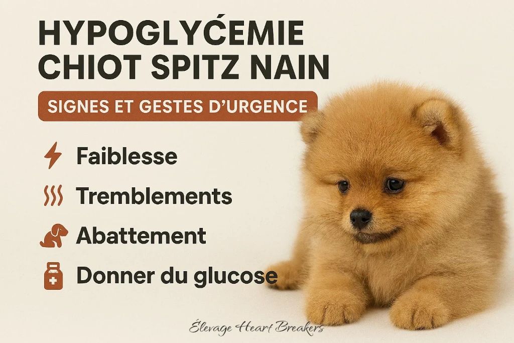 Chiot Spitz Nain Poméranien faible souffrant d'hypoglycémie — signes d'alerte et gestes d'urgence — Élevage Heart Breakers